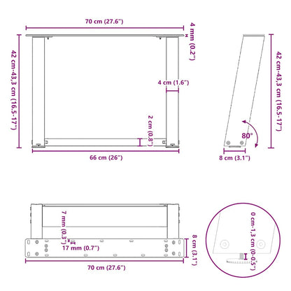 Gambe per Tavolino da Caffè a Forma di U 2 pz Nere 70x(42-43)cm