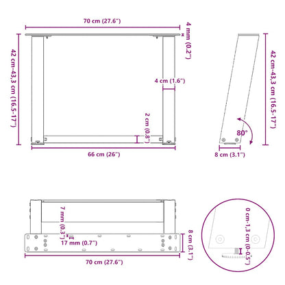 Gambe per Tavolino da Caffè forma U 2 pz Bianche 70x(42-43) cm