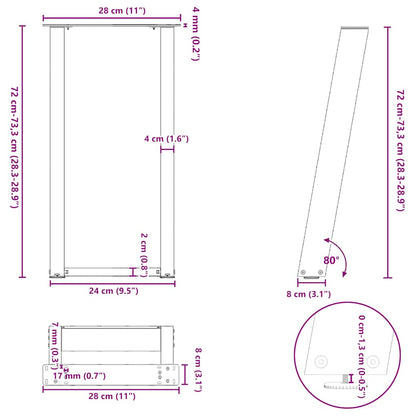Gambe per Tavolo Consolle a Forma di U 2 pz Nere 28x(72-73) cm