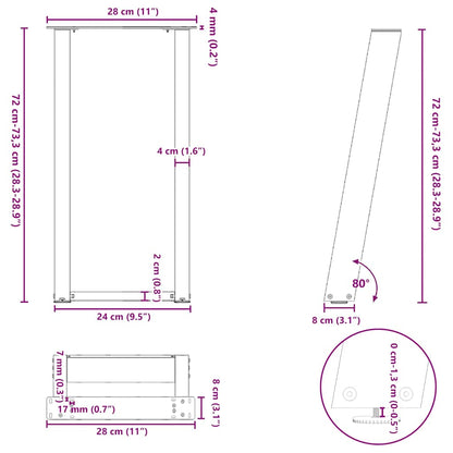 Gambe per tavolo consolle forma U 2 pz bianche 28x(72-73) cm