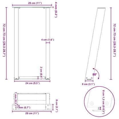 Gambe Tavolo Consolle a U 2 pz Antracite 28x(72-73) cm Acciaio