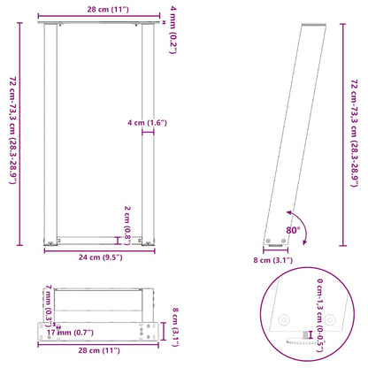 Gambe per tavolo consolle forma U 2 pz naturale 28x(72-73) cm