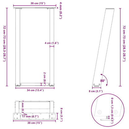 Gambe Tavolo Consolle a U 2 pz Nero 38x(72-73) cm Acciaio