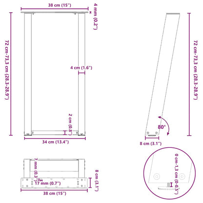 Gambe per tavolo consolle forma U 2 pz naturale 38x(72-73) cm