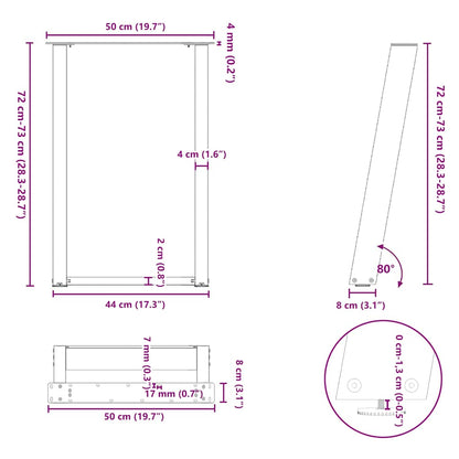 Gambe Tavolo Pranzo a U 2 pz Bianco 50x(72-73)cm Acciaio