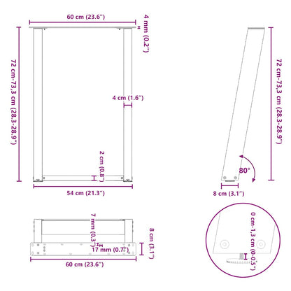 Gambe per tavolo da pranzo forma U 2 pz bianche 60x(72-73) cm