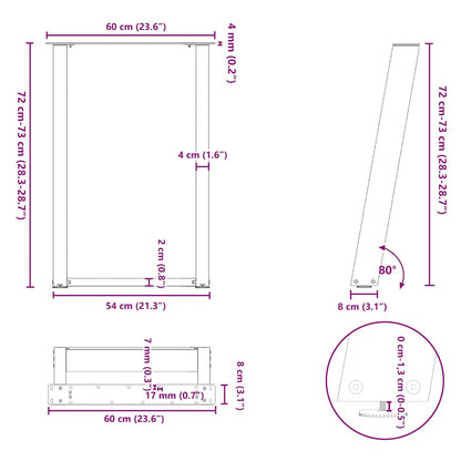 Gambe Tavolo Pranzo a U 2 pz Antracite 60x(72-73) cm Acciaio