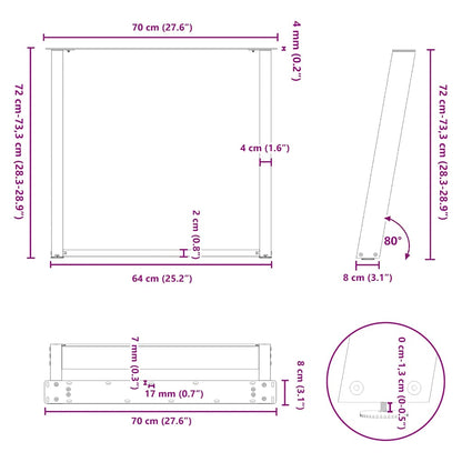 Gambe per tavolo da pranzo a forma di U 2 pz nere 70x(72-73) cm