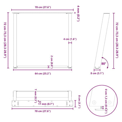 Gambe per tavolo da pranzo forma U 2 pz naturale 70x(72-73) cm