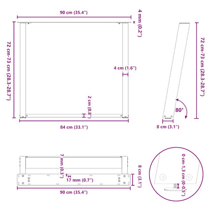 Gambe Tavolo Pranzo a U 2 pz Bianco 90x(72-73)cm Acciaio