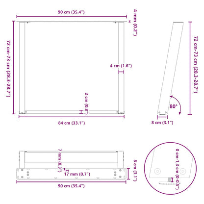 Gambe Tavolo Pranzo a U 2 pz Antracite 90x(72-73) cm Acciaio