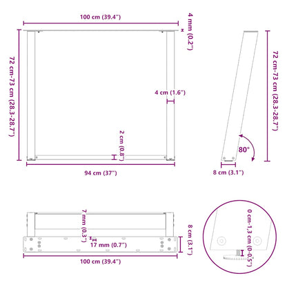 Gambe Tavolo Pranzo a U 2 pz Nero 100x(72-73) cm Acciaio