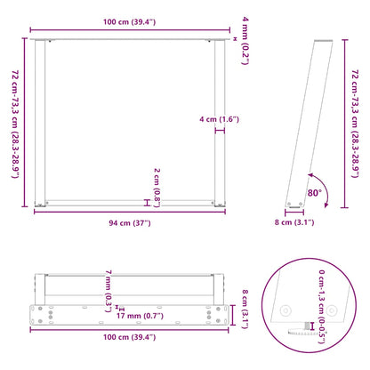 Gambe per tavolo da pranzo forma U 2 pz naturale 100x(72-73) cm