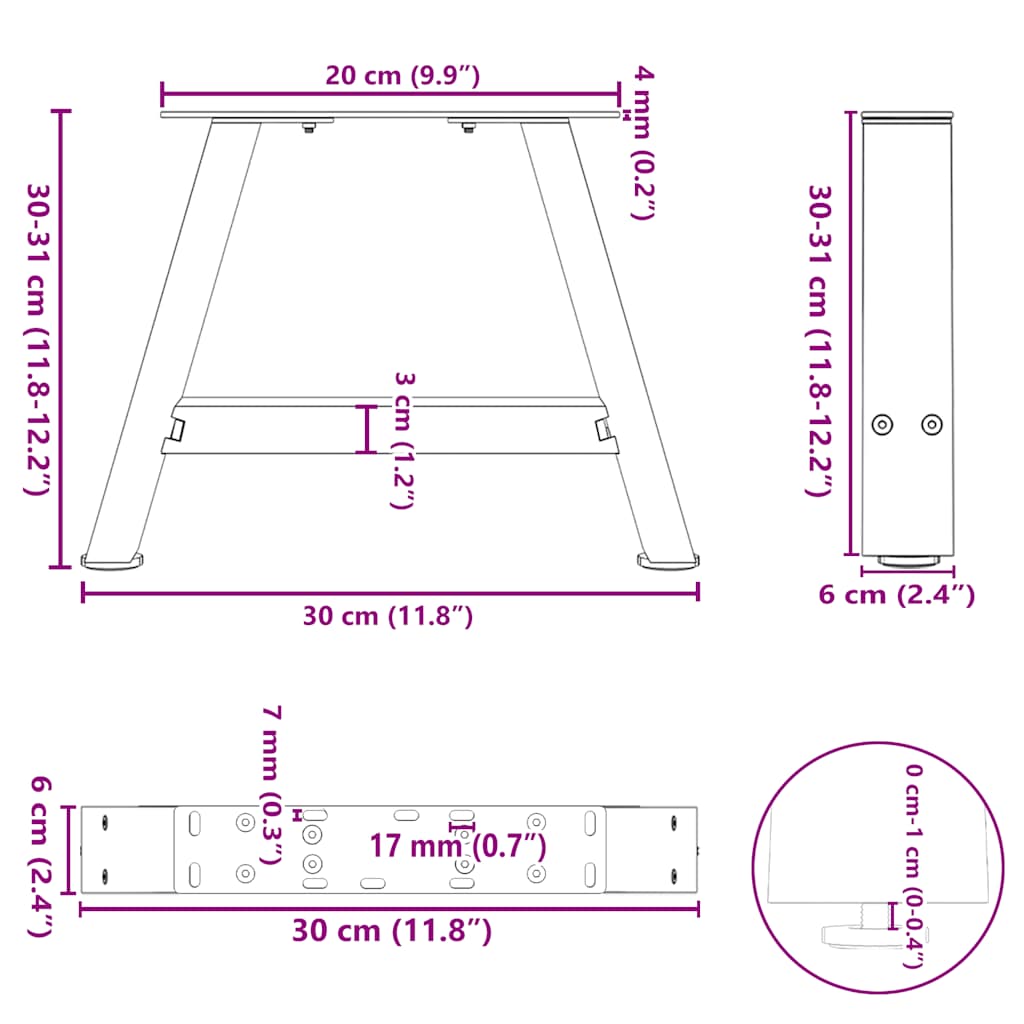 Gambe per Tavolino da Caffè a Forma di A 2 pz Nere 30x(30-31) cm Acciaio