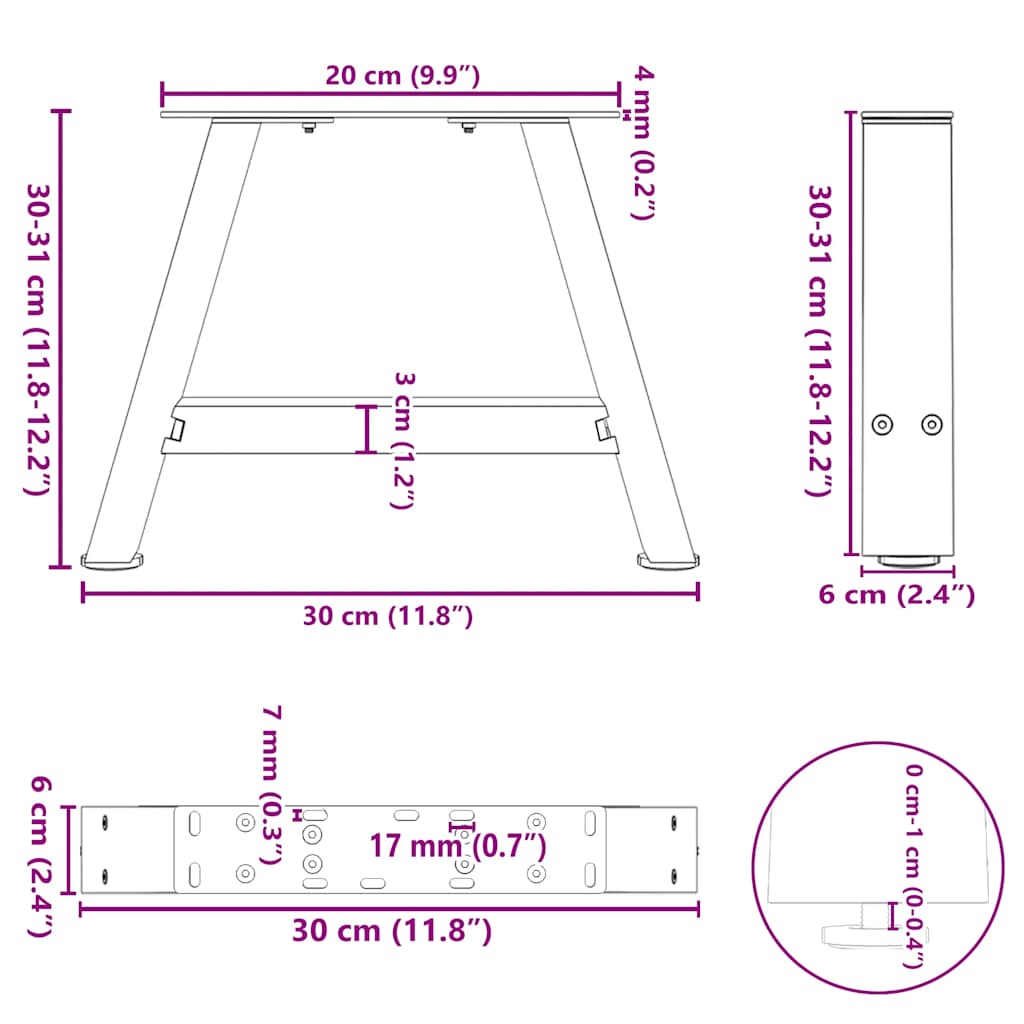 Gambe per Tavolino da Caffè a Forma di A 2 pz Nere 30x(30-31)cm