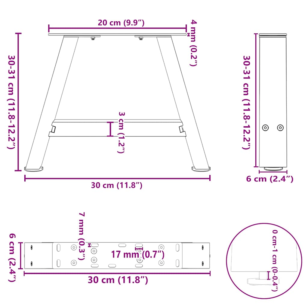 Gambe Tavolino Caffè a A 2 pz Antracite 30x(30-31)cm in Acciaio