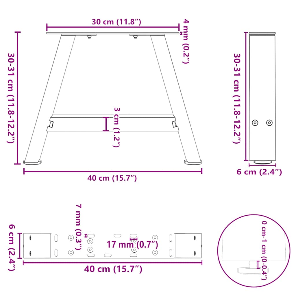 Gambe Tavolino da Caffè a A 2 pz Nero 40x(30-31) cm in Acciaio