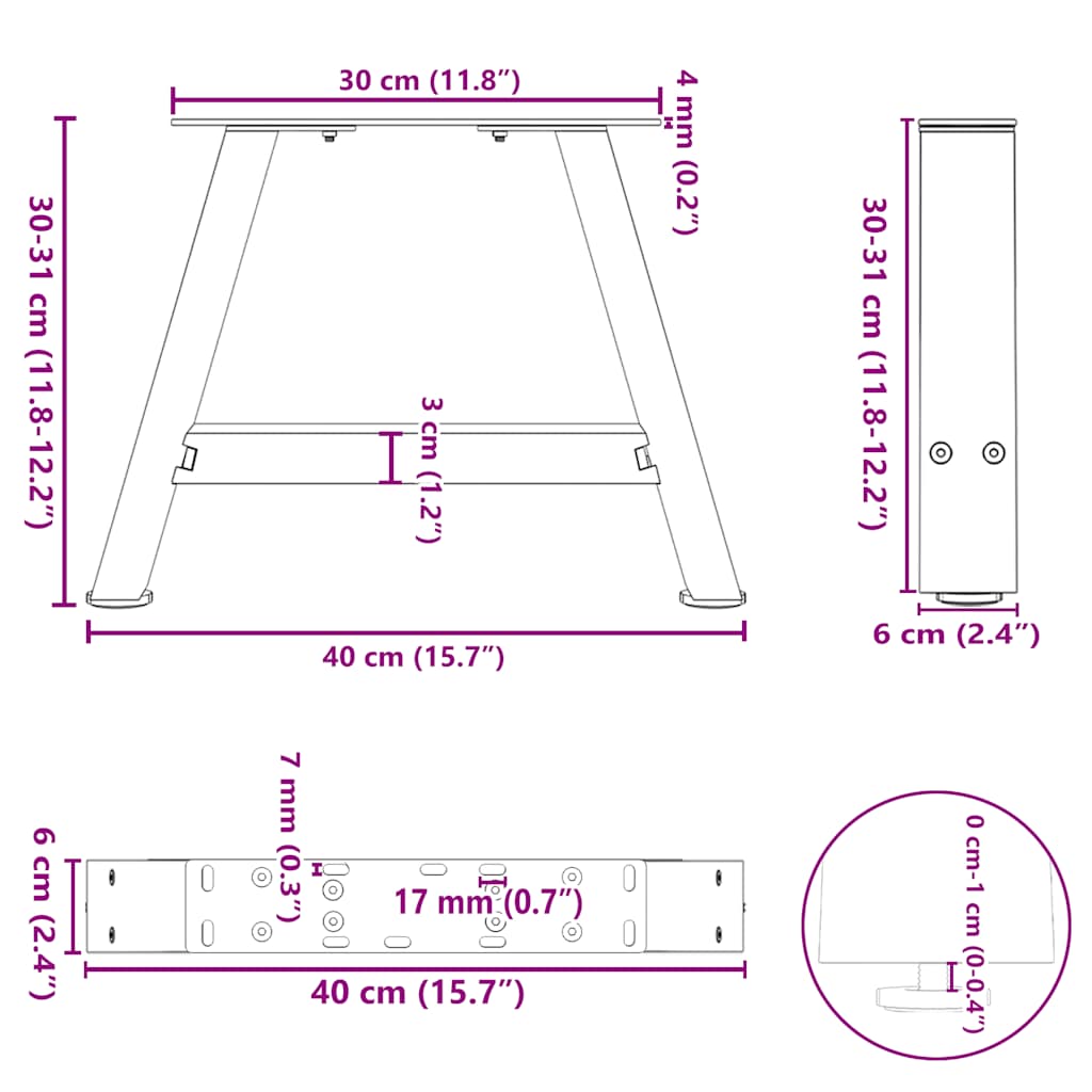 Gambe Tavolino da Caffè a A 2pz Bianco 40x(30-31) cm Acciaio