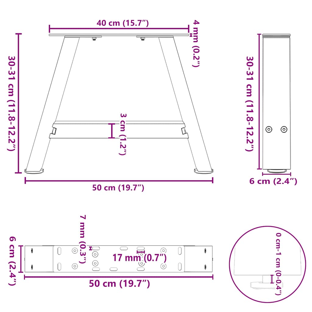 Gambe Tavolino da Caffè a A 2 pz Nero 50x(30-31) cm in Acciaio