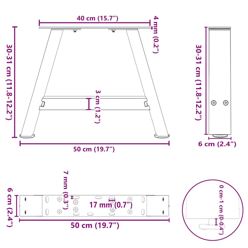 Gambe Tavolino da Caffè a A 2 pz Bianco 50x(30-31)cm in Acciaio