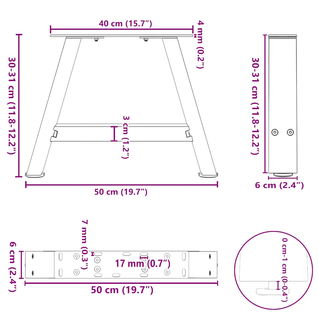 Gambe per Tavolino da Caffè a Forma di A 2 pz 50x(30-31) cm Acciaio