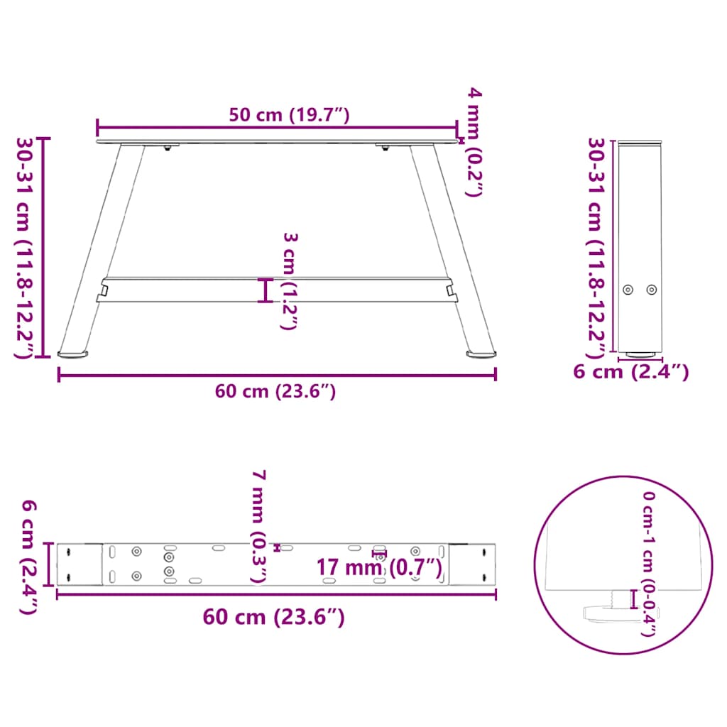 Gambe Tavolino da Caffè a A 2 pz Bianco 60x(30-31) cm Acciaio