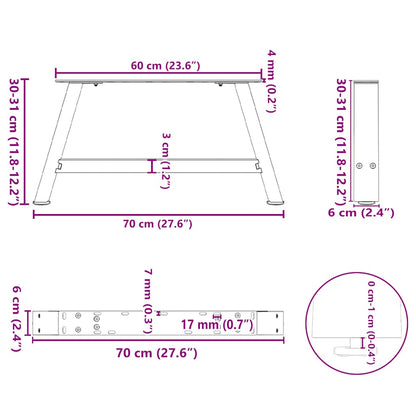 Gambe per Tavolino da Caffè a Forma di A 2 pz Nere 70x(30-31)cm