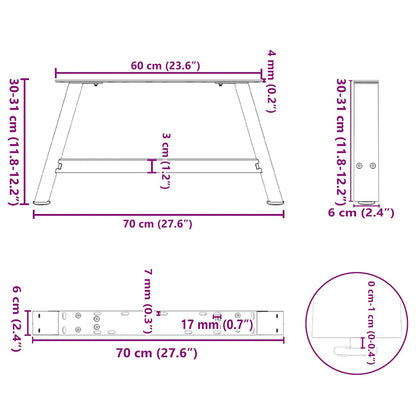 Gambe per Tavolino da Caffè forma A 2 pz Antracite 70x(30-31)cm
