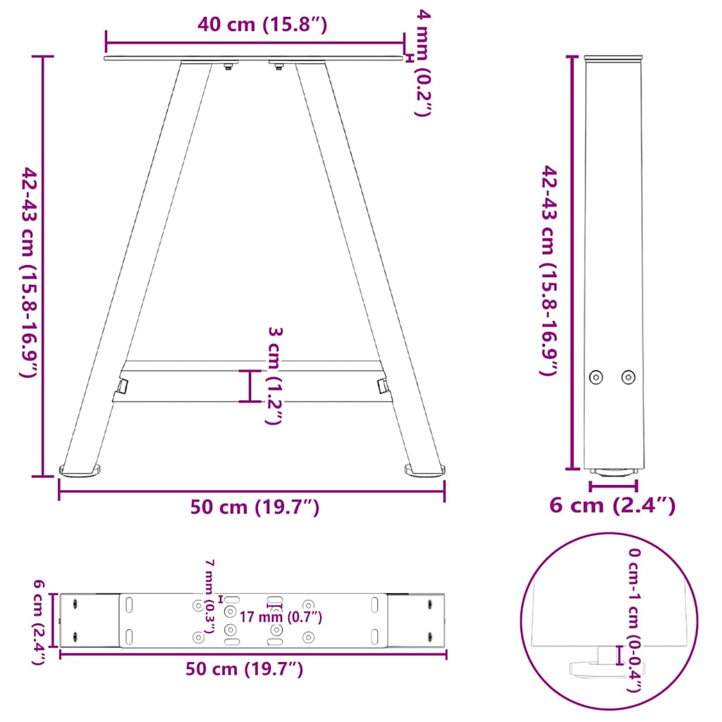 Gambe Tavolino da Caffè a A 2 pz Nero 50x(42-43) cm in Acciaio