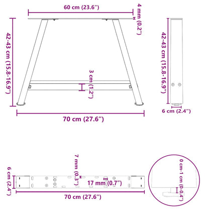 Gambe per Tavolino da Caffè a Forma di A 2 pz Nere 70x(42-43)cm