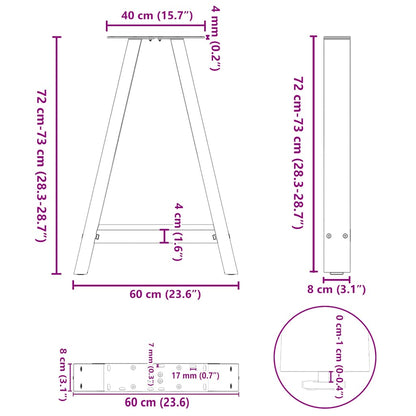 Gambe per tavolo da pranzo a forma di A 2 pz 60x(72-73) cm in acciaio - homemem39