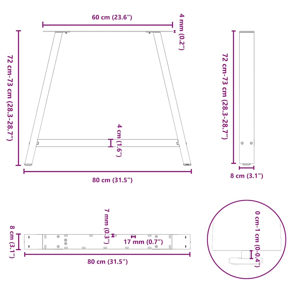 Gambe Tavolino da Caffè a A 2 pz Nero 90x(72-73) cm in Acciaio