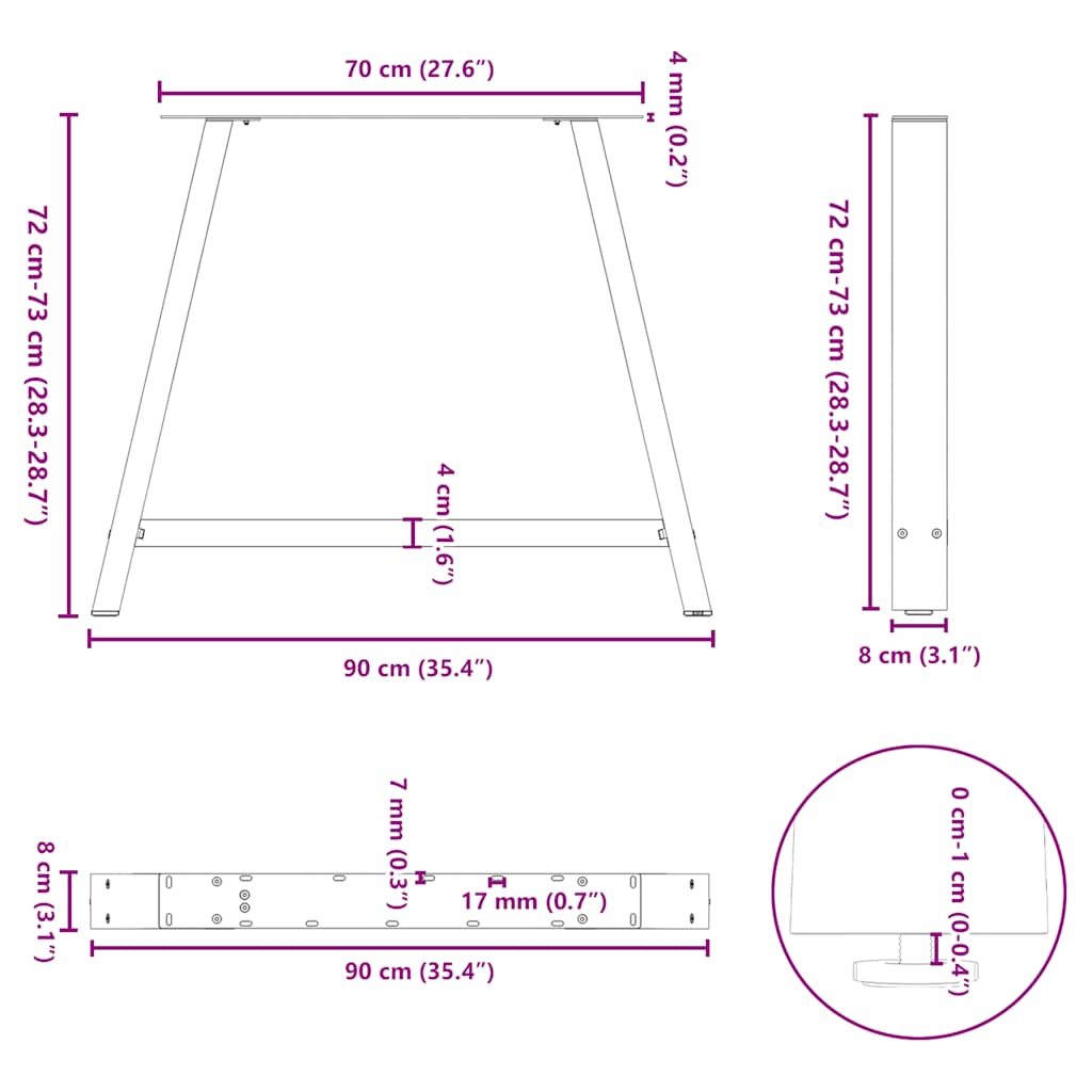 Gambe per tavolo da pranzo a forma di A 2 pz nere 90x(72-73) cm