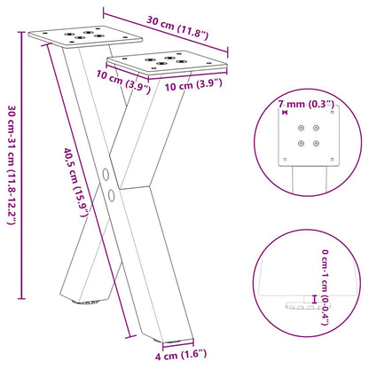 Gambe per Tavolino da Caffè forma X 2 pz Naturale 30x(30-31) cm