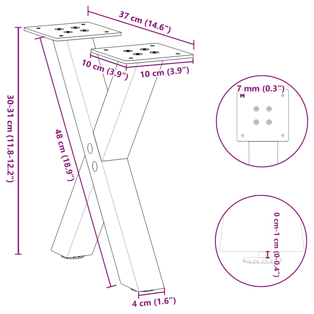 Gambe per Tavolino da Caffè a Forma di X 2 pz Acciaio Naturale 37x(30-31) cm Acciaio - homemem39