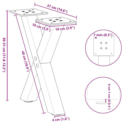 Gambe per Tavolino da Caffè forma X 2 pz Naturale 37x(30-31) cm