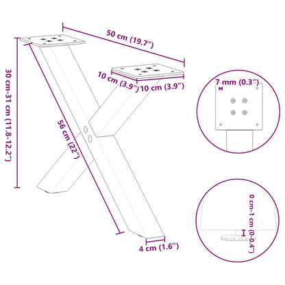 Gambe Tavolino da Caffè a X 2 pz Nero 50x(30-31) cm in Acciaio