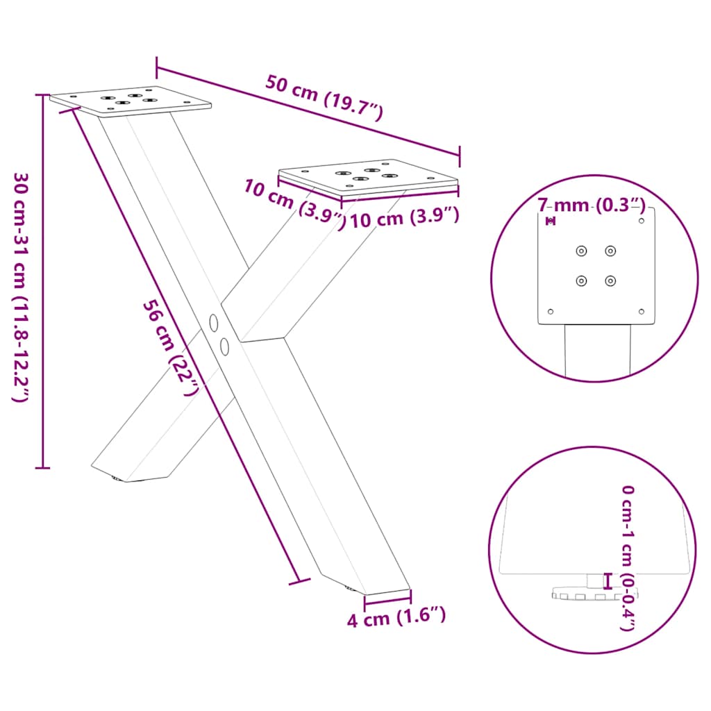 Gambe Tavolino Caffè a X 2 pz Antracite 50x(30-31)cm in Acciaio