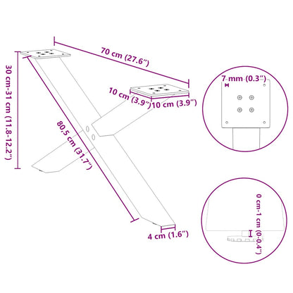 Gambe per Tavolino da Caffè forma X 2 pz Naturale 70x(30-31) cm