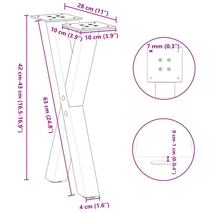 Gambe Tavolino Caffè a X 2 pz Nero 28x(42-43) cm Acciaio