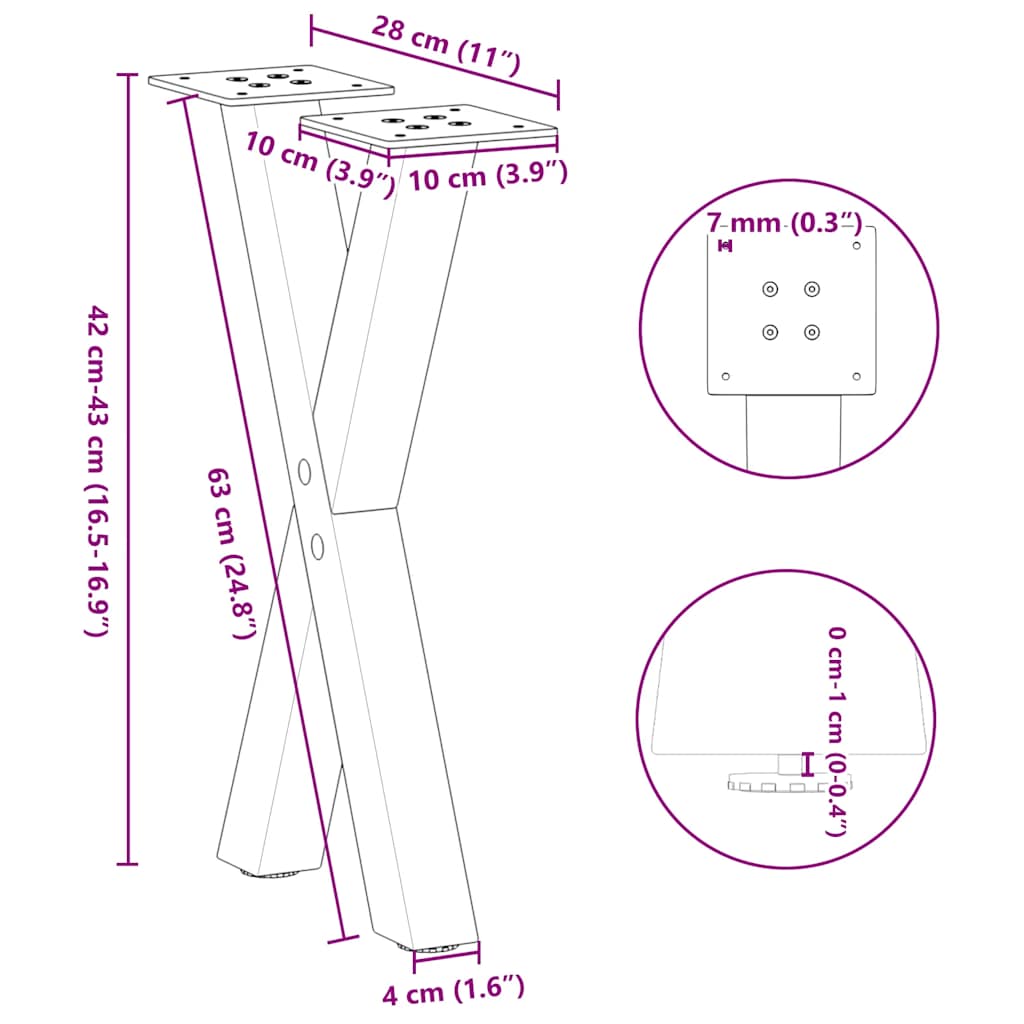 Gambe Tavolino Caffè a X 2 pz Bianco 28x(42-43) cm Acciaio