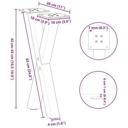 Gambe Tavolino Caffè a X 2 pz Bianco 28x(42-43) cm Acciaio