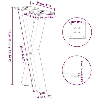 Gambe Tavolino Caffè a X 2 pz Antracite 28x(42-43) cm Acciaio