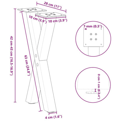 Gambe per Tavolino da Caffè forma X 2 pz Naturale 28x(42-43) cm