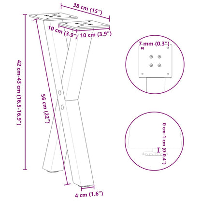 Gambe Tavolino Caffè a X 2 pz Nero 38x(42-43)cm Acciaio