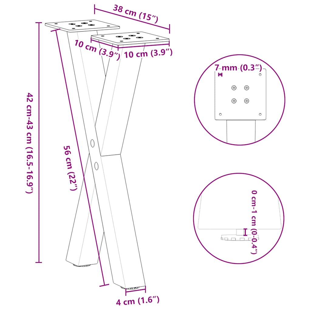 Gambe Tavolino Caffè a X 2 pz Bianco 38x(42-43) cm Acciaio