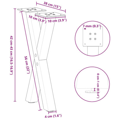Gambe per Tavolino da Caffè forma X 2 pz Naturale 38x(42-43) cm
