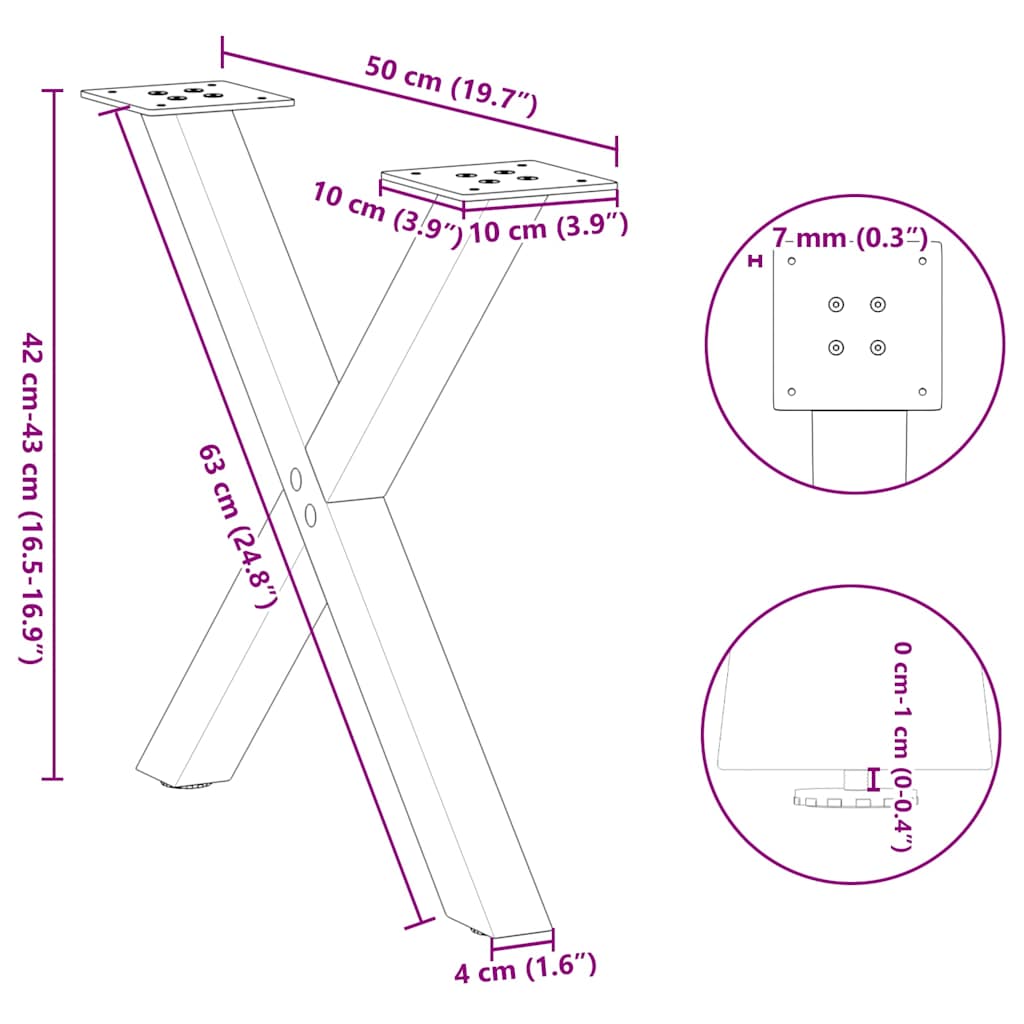 Gambe per Tavolino da Caffè a Forma di X 2 pz Nere 50x(42-43)cm