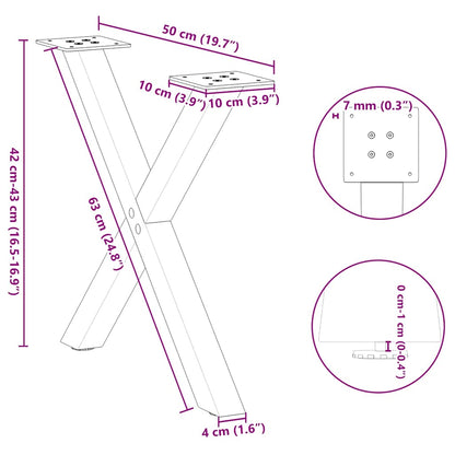 Gambe Tavolino Caffè a X 2 pz Antracite 50x(42-43) cm Acciaio