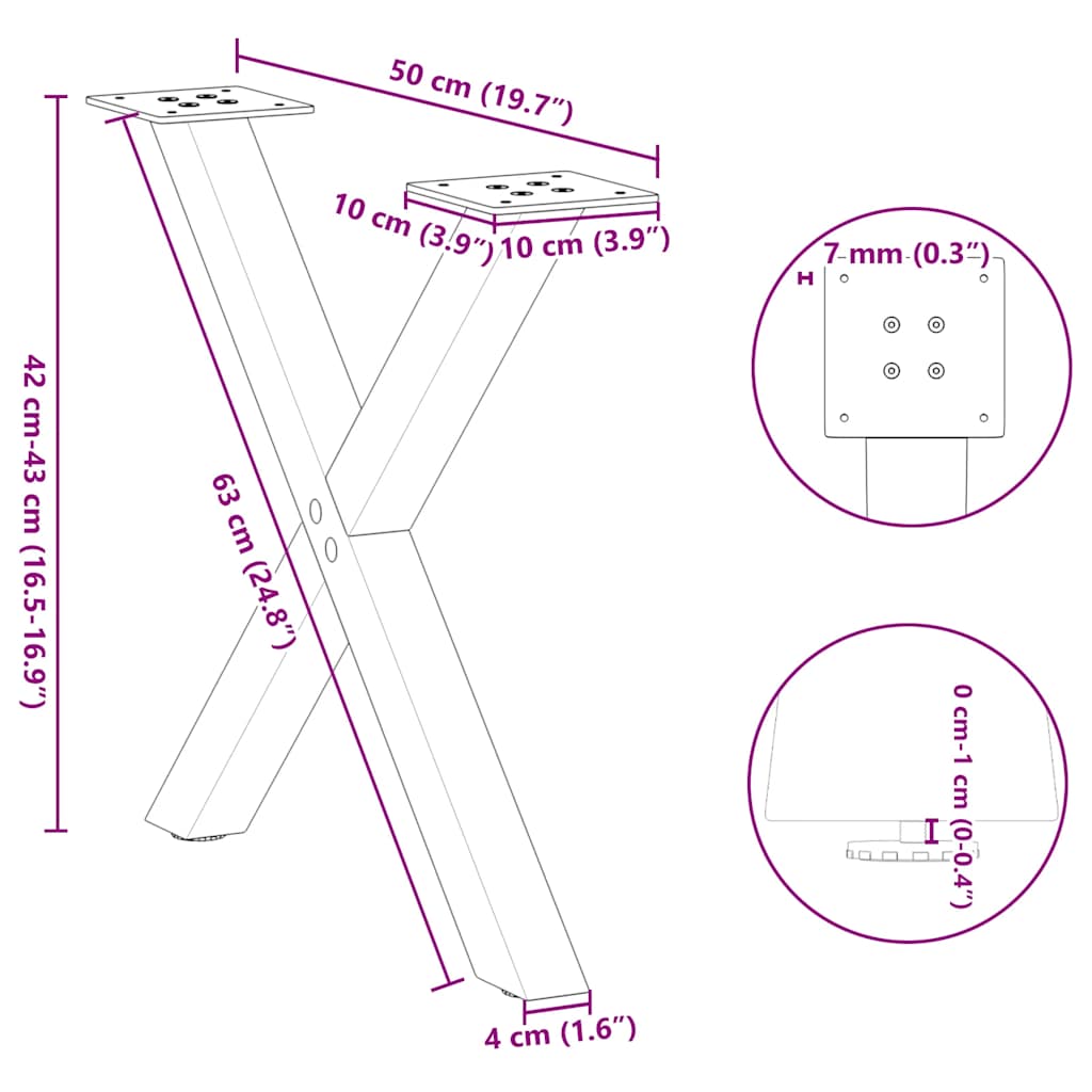 Gambe per Tavolino da Caffè forma X 2 pz Naturale 50x(42-43) cm